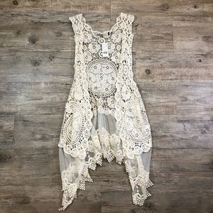 Origami By Vivien Lace Vest Duster M/L Boho NWT Crochet